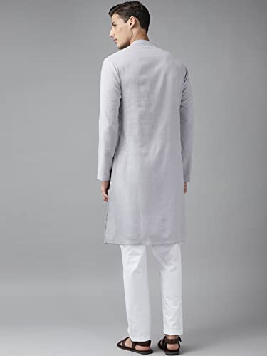 Image of See Designs Men Full Sleeve Cotton Solid Straight Slub Effect Kurta