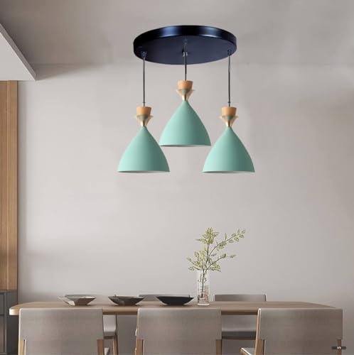 Image of Aluminium 3 Light Cluster Hanging Bell Shade Light, Aqua Blue