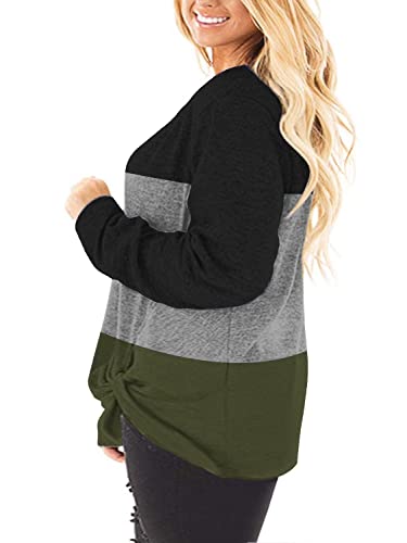 Image of DOLNINE Womens Plus Size Knotted Tops Long Sleeve Tee Shirts Loose Casual Blouse