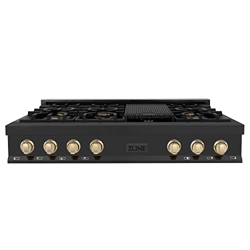 Zline Kitchen And Bath RTBZ-48-G Zline Autograph Edition 48 Inch Porcelain Rangetop With 7 Gas Burners In Black Stainless Steel And Gold Accents thumb #1