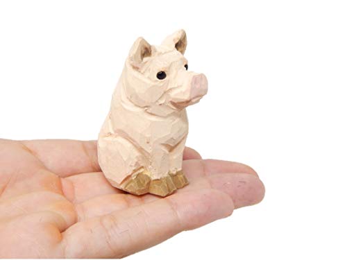 Estatua decorativa cerdito de madera pequeña