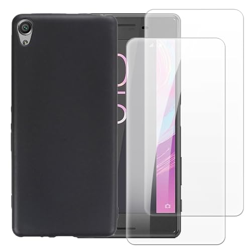 Shantime Case with 2 Pack Screen Protector Combo Compatible with Sony Xperia XA F3111, Shockproof Cover and Tempered Glass Set for Full Body Safety(Black)
