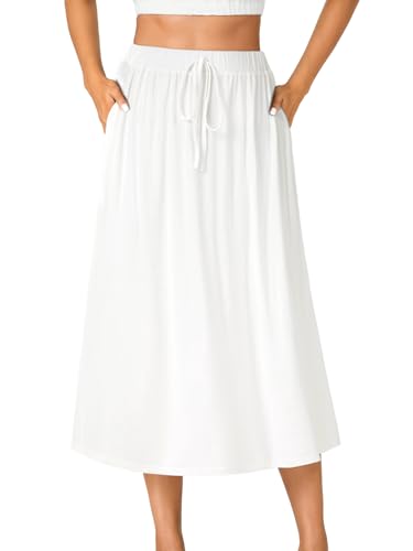 LYANER Women's Summer Elastic Waist A-Line Skirt Lightweight Beach Swing Flowy Flared Midi Skirts with Pockets2