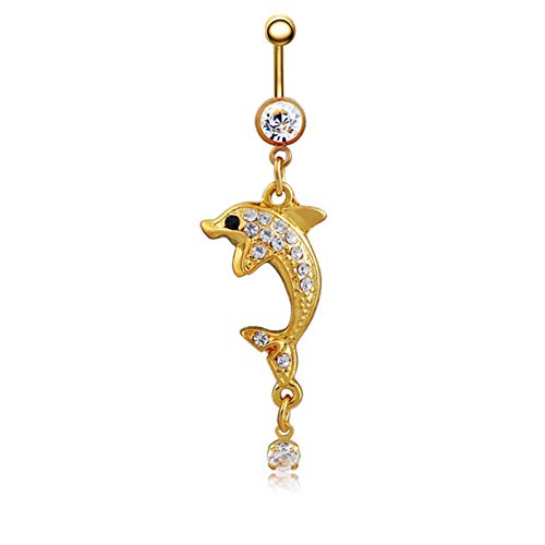 Preisvergleich Produktbild Monllack Netter Delphin-Zirkon-medizinischer Frauen-Bauchnabel-Ring-schönes Nabel-Piercing Körper-Modeschmuck Damen