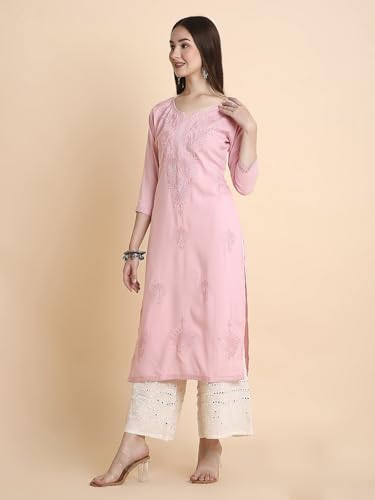 Image of RATAN Rayon Straight Lucknowi Chikankari Ethnic Wear Kurta for Women
