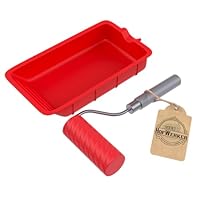 HofWerker Werkzeuge für Holzleim | Holzleim-Pinsel | Silikon-Schale, Leimrolle aus Silikon | Leim-Walze zur Verleimung von Holz, Leimpinsel (190 mm / 25 mm Breite) mit Spatel (2-teiliges Set)