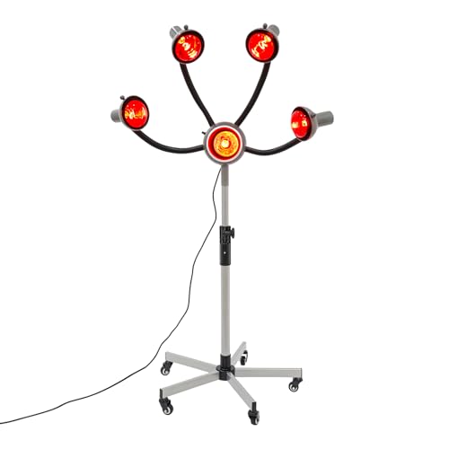 5 Head Hair Heat Lamps, Height & Angle Adjustable, 750W Floor Standing Salon Hairdressing Heater with Wheels for Coloring Drying Baking Oiling Heating Perming Styling