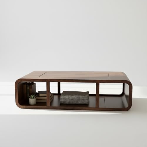 Image of Sheeshsam Wooden Center Coffee Table - Solid Wooden Coffee Table for Living Room - Tea Table Teapoy Center Piece for Home Sofa Center Table for Living Room (Walnut, Keith)
