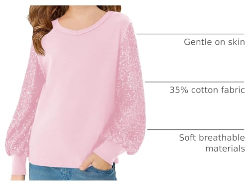 Image of Haloumoning Girls Sequin Shirts Kids Cute Long Sleeve V Neck Tops 5-14 Years