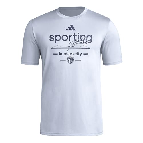 Adidas Mens Sporting Kansas City Pre-Game Short Sleeve Soccer T-Shirt,Smoke Blue/Sporting Kansas City,X-Large
