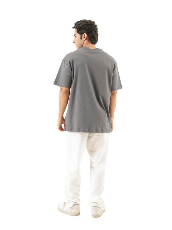 Image of SAADAA Men's Oversized Cotton T-Shirt | 210 GSM Heavyweight Fabric | Drop Shoulder | Dual Knit | Comfortable Casual Wear | Solid Colors