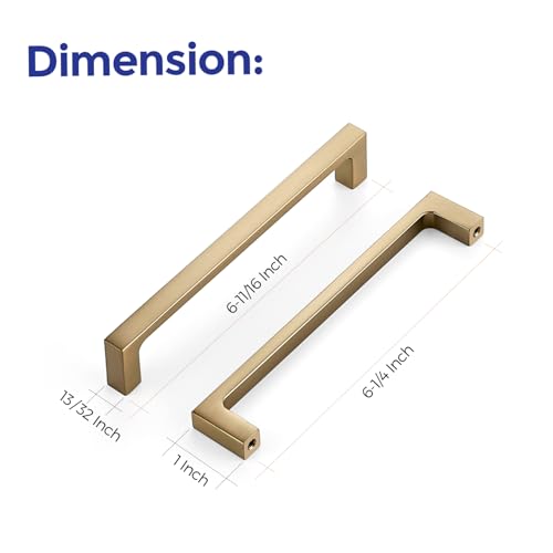 Image of Ravinte Champagne Bronze Kitchen Square Cabinet Handles 6-1 /4 Inch 5 Pack | Modern Slim Style, Solid Zinc, Square Design, Screws Included, Easy Installation, for Kitchen Drawers & Cupboards