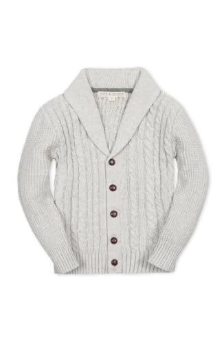 Hope & Henry Boys' Shawl Cardigan, M (10/12), Light Gray Heather Cable