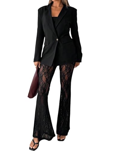 Pantalon techno en dentelle sexy transparent Y2k pour femme