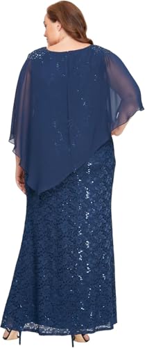 Image of S.L. Fashions Womens Plus Size Long Length Sequin Lace Beaded Capelet Mother of The Bride Dress, Formal Evening Gown