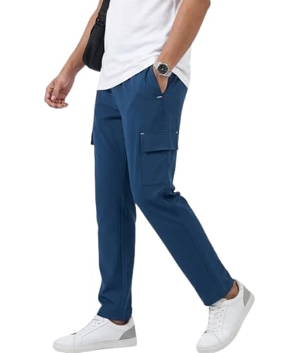 Image of Pravarsha Men's Cotton Cargo Jogger Pants, Relaxed Fit, Drawstring Waist, Deep Pockets, for Gym, Sports & Casual Wear