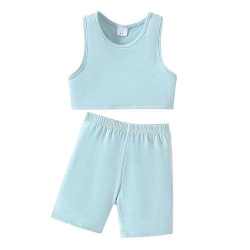 Image of Chichoo Girl's 2 Piece Athletic Outfits Workout Sets Sleeveless Crop Tank Tops and Bike Shorts Gymnastic Yoga Summer Kid 2-6Y