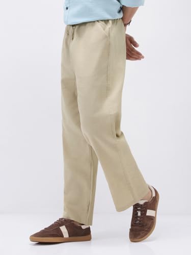 Image of Urbano Fashion Men's Loose Fit Solid Linen Blend Trousers Non-Stretchable