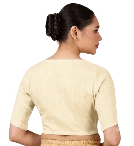 Image of Studio Shringaar Women's Thick Handloom Cotton Plain Side Stretch (Smocked) Readymade Saree Blouse
