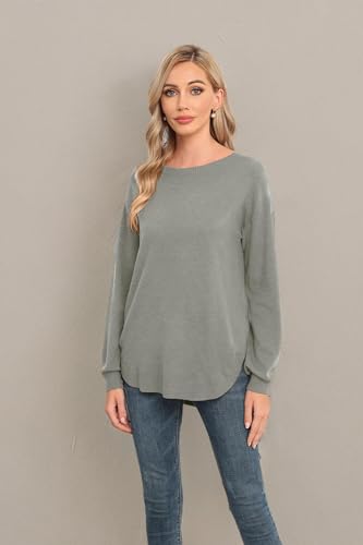 Image of GRECERELLE Womens Long Sleeve Lightweight Crewneck Sweater Tops Casual Soft Knit Pullover Jumper
