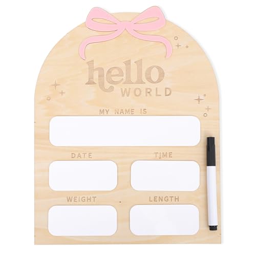 Image of Bow Baby Birth Announcement Sign-Wooden Milestone Card, Hello World Sign, Nursery Decor, Birth Announcement Board, Decorative Photo Props Baby Shower, and Souvenirs
