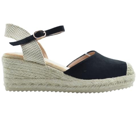 Benavente – Cuñas Mujer Esparto Abril Rojo | Alpargatas Cuña Mujer Media 4 Cuerdas Con Hebilla Al Tobillo | Plantilla Memory Foam Y Gel | Punta Cerrada Y Talón Destalonado