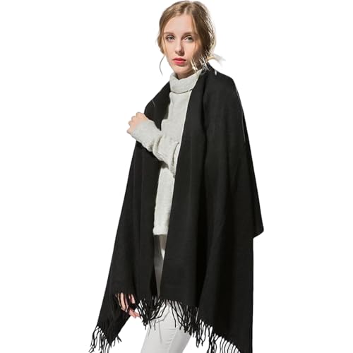 Soft Cashmere Winter Scarf, 80 x 27 inches, Machine Washable, Warm Fringed Shawl with Tassels