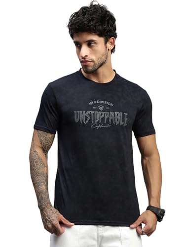 Image of Lux Nitro Men's Cloud Burst Printed Half Sleeve T-Shirt | Cotton Blend Round Neck Tee | Regular Fit Casual Wear