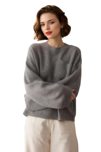 2025 Round-Neck Cashmere Sweater，Long-Sleeved Soft Sweater with Slant Pockets，Suitable for Home, Office, and School Use