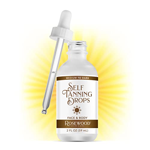 ROSEWOOD Self-tanning Drops for Face & Body (2 OZ) - Hyaluronic Acid - Vegan - Cruelty-Free - Long Lasting Self Tanner (Medium to Dark)