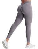 YEOREO Liz Scrunch Workout Leggings for Women High Waisted Butt Lifting V Back Waist Seamless Gym Yoga Leggings Taupe M