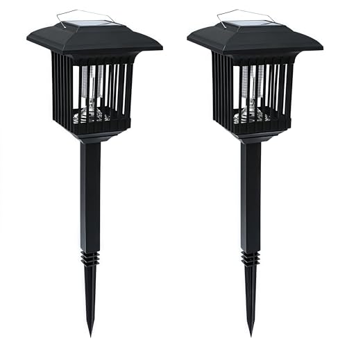 Honey Zone ソーラー蚊取り器 屋外用 電撃殺虫器 4個セット 防水 静音 自動点灯 省エネ LED誘虫灯 360°強力捕虫 虫除け・蚊除け・コバエ対策 配線不要 庭・玄関・園芸・アウトドア 埋め込み対応 スタイルC (2pcs,スタイルE)