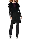 Karl Lagerfeld Paris Women's Wool Coat, Faux Leather Black