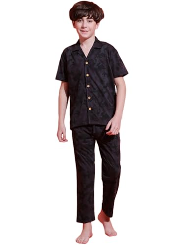 Image of Li'l Tomatoes Boys 100% Cotton Night Suit | Summer Printed Shirt & Shorts Set | Soft & Breathable Sleepwear | 9-16 Years