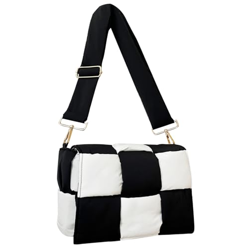 Image of Shoulder Bag Lightweight Puffer Tote Crossbody Bag Handwoven for Women | waterproof nylon, durable, soft padded texture, versatile for travel, work, weekend, everyday, adjustable strap