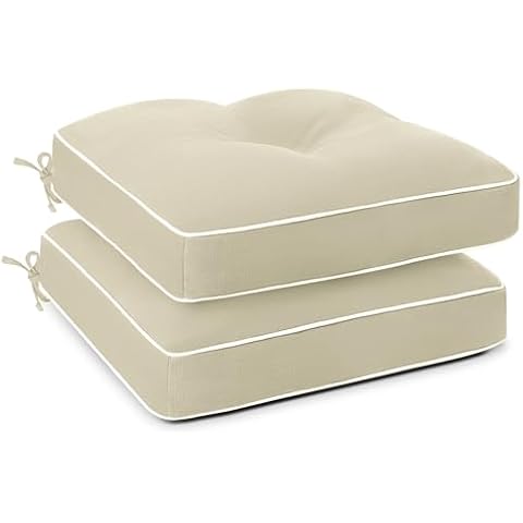 Favoyard Patio Chair Cushions 19 × 19 Inch Water Resistant & 3-Year Color Fastness Outdoor Chairs Cushion for Seat Dining Rocking Wicker Chair Cushion With Tie Straps Tufted Square Pads, Beige, 2 Pack Cover