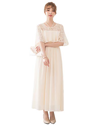 パーティードレス ECUSSY アイボリー XXL 結婚式 ドレス レース ロングドレス 袖あり