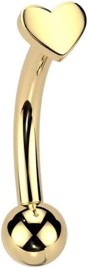 Pierced Owl 16GA ASTM F-136 Implant Grade Titanium Threadless Push-In Heart Top Eyebrow Curved Barbell
