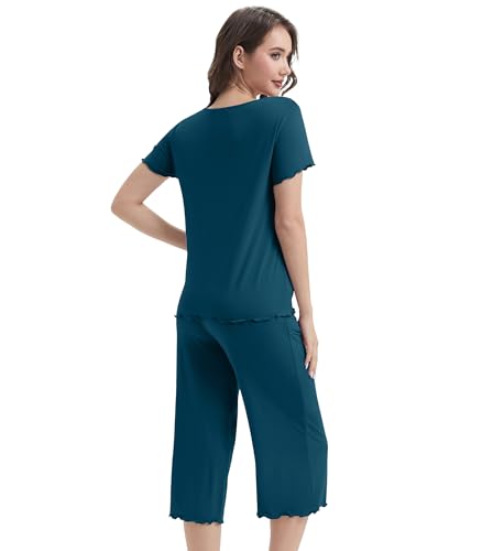 Image of WiWi 3 PCS Pajamas for Women Set Short Sleeve Pajama Sets Capri and Shorts Pj Sets Super Soft Cooling Sleepwear S-XXL