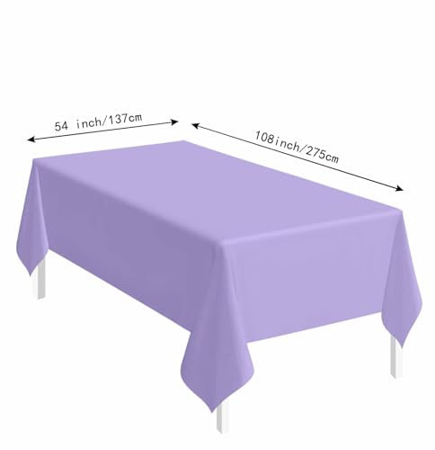 Image of SietDESEO 2 Pack Light Purple Plastic Tablecloth Rectangle 54 x 108 Lavender Disposable Table Cloth Plastic Lavender Table Cover for Wedding Baby Shower Party Decorations