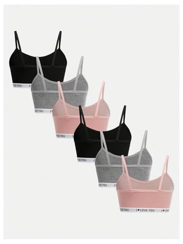 OYOANGLE Girl's Training Bras 6 Piece Letter Graphic Spaghetti Strap Non Padding Workout Sports Bra Cami Bralette2