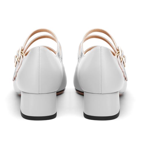 Closed Square Toe Low Chunky Heels for Women，Ladies Three Strap Mary Jane Pumps，Wedding Party Office Dress Shoes4