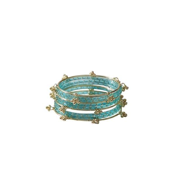 Image of Kashmiri Ghangharoo Glass Bangle Set for Women| Light Weight Bangles | Traditional Transparent Fancy Glass Chudi Set for Wedding, Party(Set Of 18)