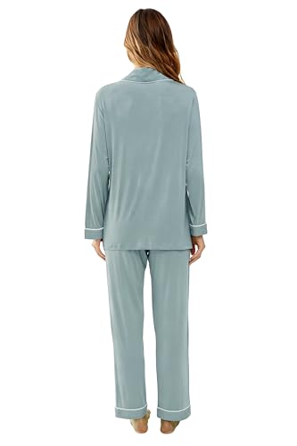 Image of Joyaria Women's Cooling Bamboo Viscose Pajama Set Long Sleeve Button Front | Hot Sleeper Comfort . Cooling Relief . Lightweight Feel for Sleeping & Lounging