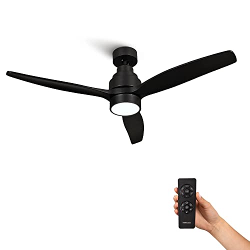 Mellerware - Ventilador de Techo con Mando a Distancia Brizy Bright | 30 W | 6 Velocidades | Ultra silencioso | 3 Aspas 132 de Diámetro | Función Verano-Invierno | Temporizador | LED | Black