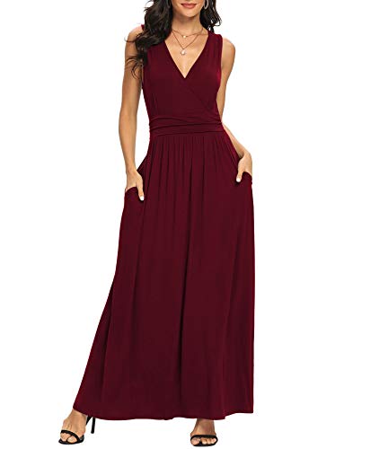 Image of LILBETTER Women Sleeveless Deep V Neck Loose Plain Long Maxi Casual Dress