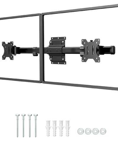 Soporte de Pared Doble Monitor, Brazo Ultrafino con Poca Separación de la Pared, Barra Horizontal Deslizante para 2 Pantallas 13 27 Pulgadas, Máx 10kg por Brazo, VESA 75x75/100x100mm