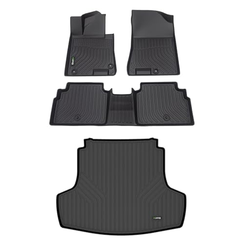 Image of HAFIDI Floor Mats & Cargo Liner Set Fit for 2021-2026 Kia K5 (Only FWD Models)& 2020-2026 Hyundai Sonata & Sonata Hybrid All Weather TPE Anti-Slip Car Full Set Floor Liners Custom Accessories - Black