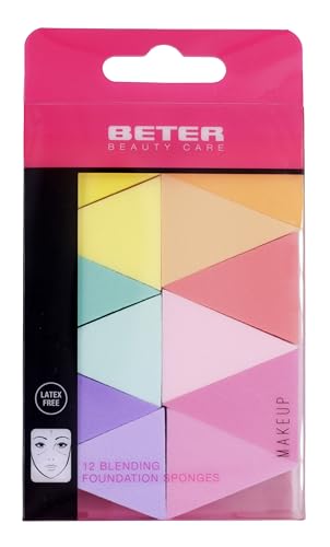 Beter- Pack 12 Esponjas de Maquillaje, Forma Triangular con Borde Redondeado, Perfecto para...