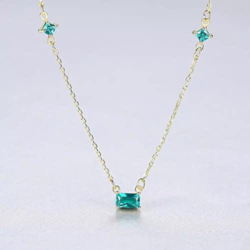 Bijoux topaze verte carrée et collier argent 925 mince pour jeune fille